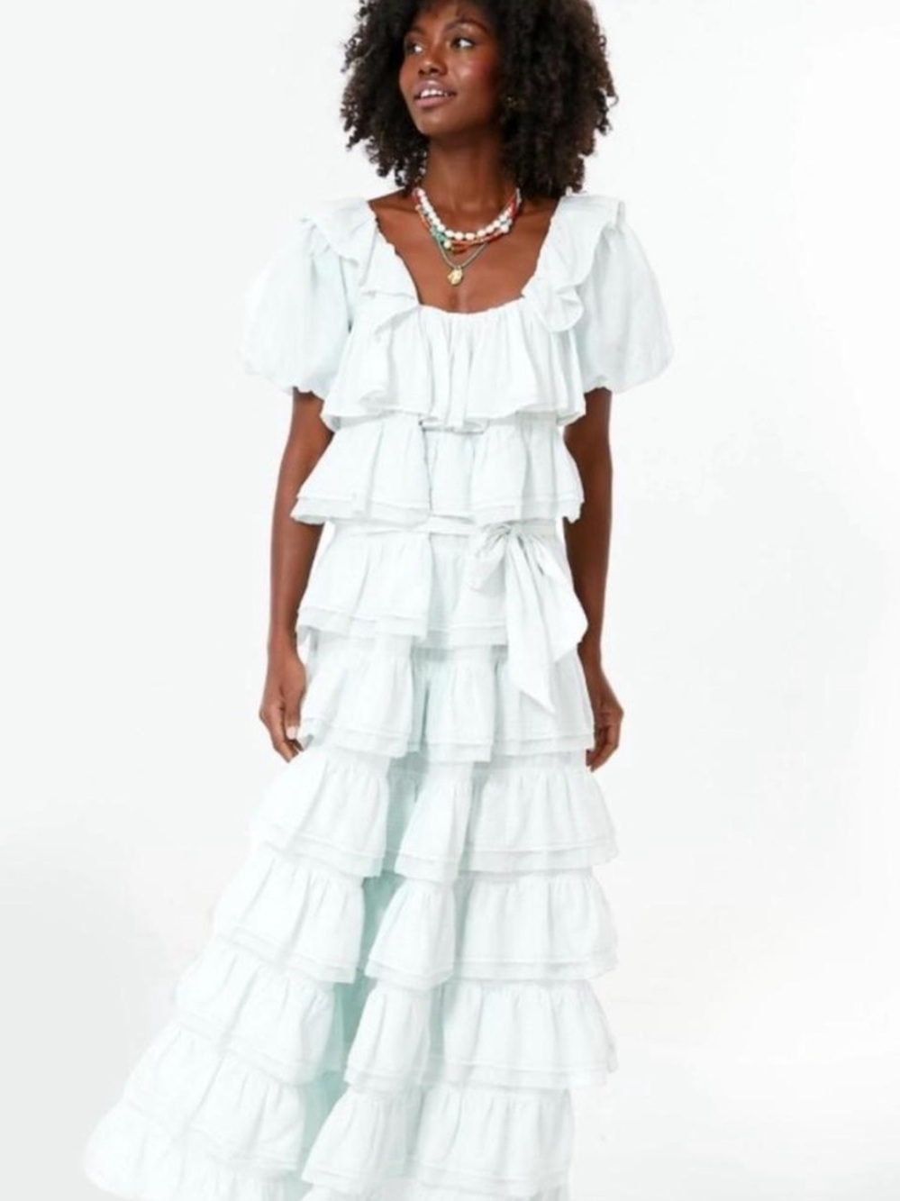 Innika Choo bit of blue puff sleeve tiered maxi